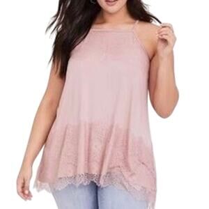Torrid Super Soft Knits Pink Lace Detail Tank Top Size 1X